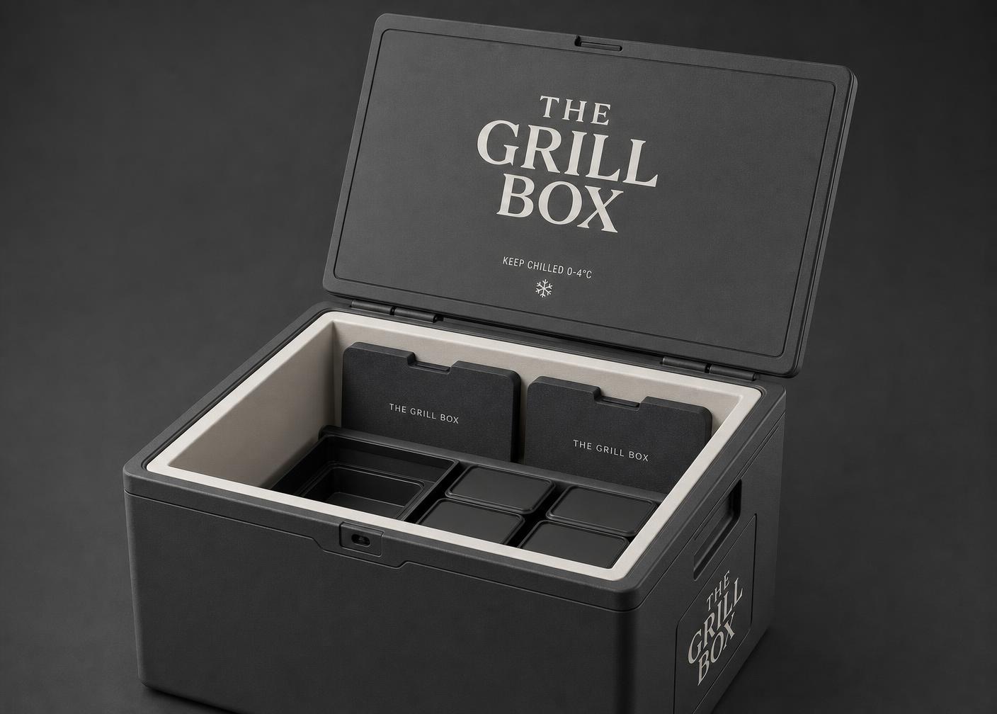 Cutaway of The Grill Box showing thermal lining and reusable ice packs